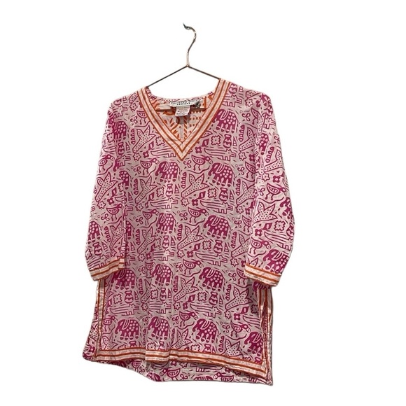 Gretchen Scott Designs Pink Orange Elephant Tunic Cover-Up Women large - Picture 1 of 12